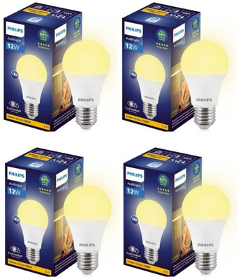 PHILIPS 12 W Basic Round E27 LED Bulb(Yellow, Pack of 4)