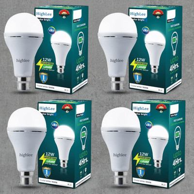 Highlee 12 W Inverter Round B22 Inverter Bulb(White, Pack of 4)