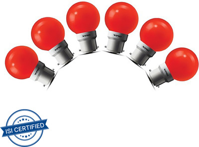 Wipro 0.5 W Basic Standard B22 LED Bulb(Red, Pack of 6)