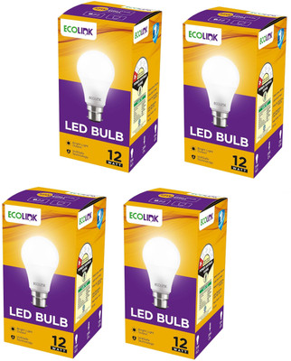 EcoLink 12 W Eye Safety Compliance Standard B22 LED Bulb(White, Pack of 4)