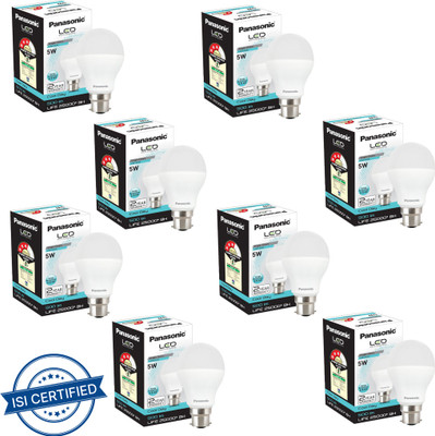 Panasonic 5 W Basic Round B22 LED Bulb(White, Pack of 8)