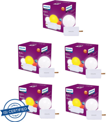 PHILIPS 0.5 W Basic Decorative Plug & Play Night Bulb(White, Pack of 5)