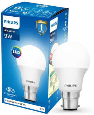 PHILIPS 9 W Basic Round B22 LED Bulb(White)