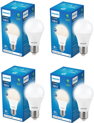 PHILIPS 10 W Basic Standard E27 LED Bulb(White, Pack of 4)