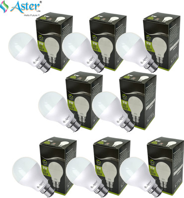 ASTER LITE 9 W Basic Standard B22 LED Bulb(White, Pack of 8)