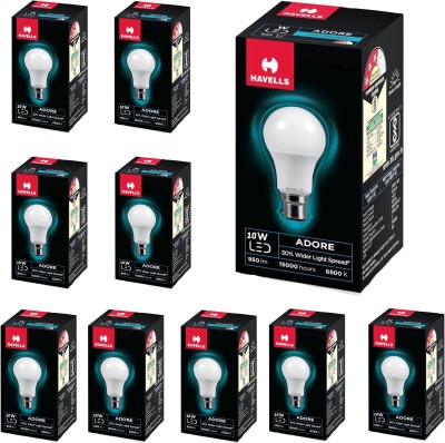 HAVELLS 10 W Round B22 LED Bulb(White, Pack of 10)