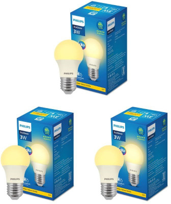 PHILIPS 3 W Basic Round E27 LED Bulb(Yellow, Pack of 3)