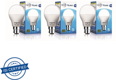 Wipro 7 W Basic Standard B22 LED Bulb(White, Pack of 3)