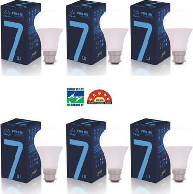 PESQ 7 W Basic Round B22 LED Bulb(White, Pack of 6)