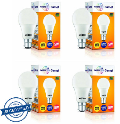 Wipro 5 W Basic Standard B22 LED Bulb(White, Pack of 4)