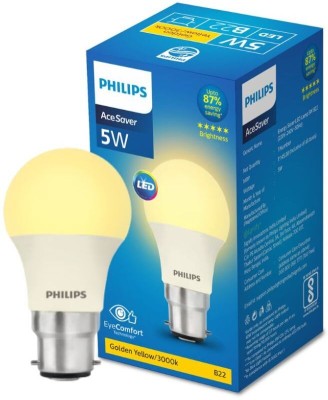 PHILIPS 5 W Round B22 LED Bulb(Yellow)