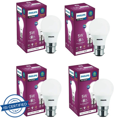 PHILIPS 5 W Basic Standard B22 LED Bulb(White, Pack of 4)
