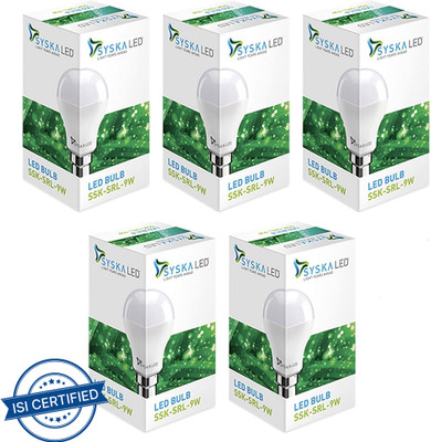Syska 9 W Basic Standard B22 LED Bulb(White, Pack of 5)