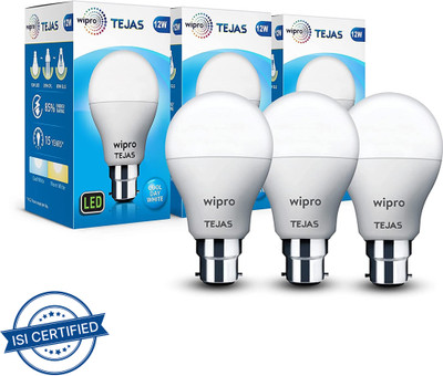 Wipro 12 W Basic Standard B22 LED Bulb(White, Pack of 3)