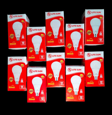 LiteSun 9 W Basic Standard B22 LED Bulb(White, Pack of 10)