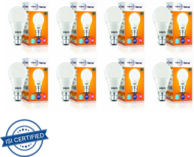 Wipro 3 W Basic Standard B22 LED Bulb(Yellow, Pack of 8)