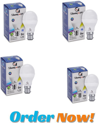 Glowing Night 9 W Inverter Round B22 LED Bulb(White, Pack of 4)