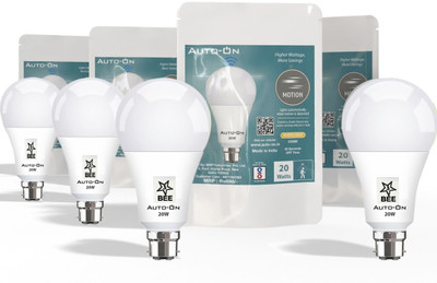 auto-on 20 W Motion Sensor Round B22 LED Bulb(White, Pack of 4)