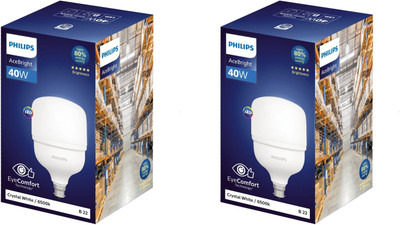 PHILIPS 40 W Basic Round B22 LED Bulb(White, Pack of 2)