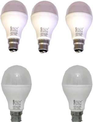 Techvolta 12 W, 15 W Basic Round B22 LED Bulb(White, Pack of 5)