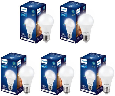 PHILIPS 14 W Basic Round E27 LED Bulb(White, Pack of 5)