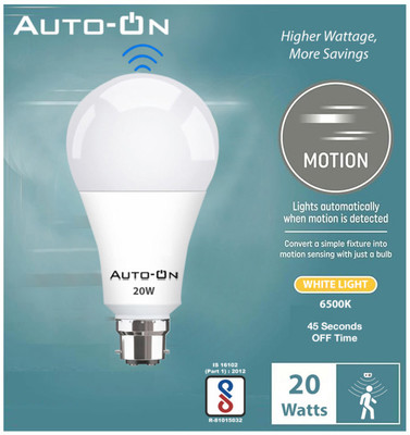 auto-on 20 W Motion Sensor Round B22 LED Bulb(White)