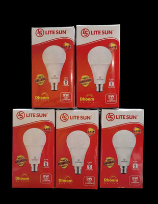 LiteSun 9 W Basic Standard B22 LED Bulb(White, Pack of 5)