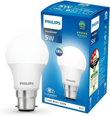 PHILIPS 5 W Basic Round B22 LED Bulb(White)