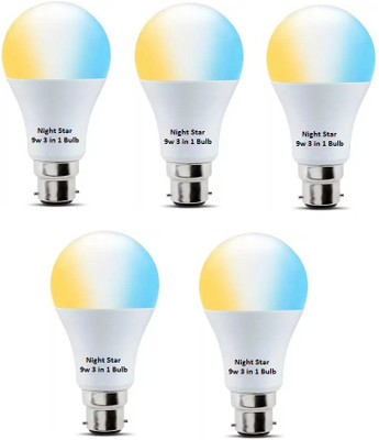 Nightstar 9 W Basic Round B22 LED Bulb(White, Yellow, Multicolor, Pack of 5)