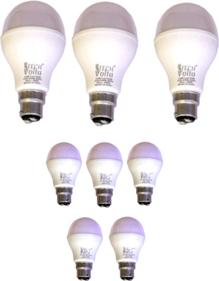 Techvolta 9 W, 12 W Basic Round B22 LED Bulb(White, Pack of 8)