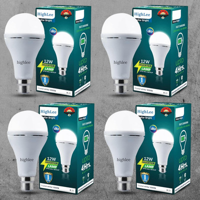 Highlee 12 W Inverter Round B22 LED Bulb(White, Pack of 4)