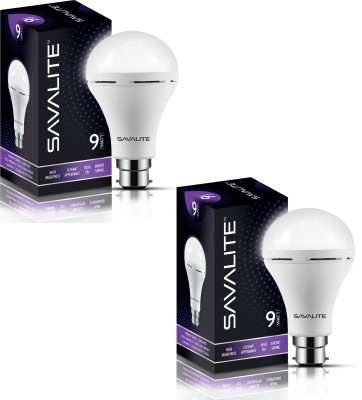 Savalite 9 W Round B22 Basic Inverter Bulb(White, Pack of 2)