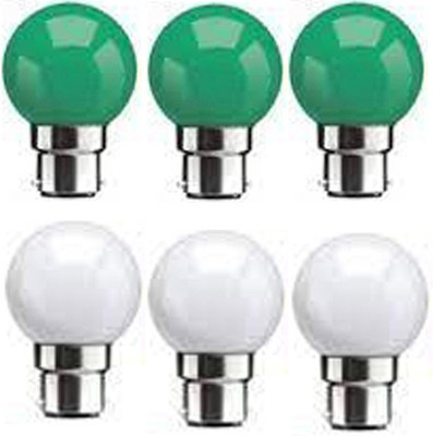 rino 0.5 W Basic Standard B22 LED Bulb(White, Green, Pack of 6)