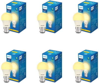 PHILIPS 3 W Basic Round B22 LED Bulb(Yellow, Pack of 6)