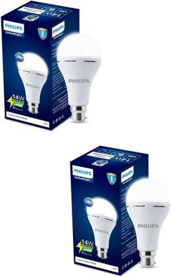 PHILIPS 14 W Inverter Round B22 Inverter Bulb(White, Pack of 2)