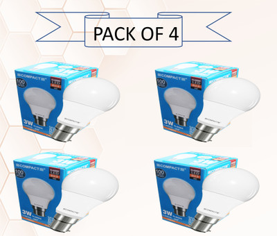 COMPACT 3 W Basic Standard B22 LED Bulb(White, Pack of 4)