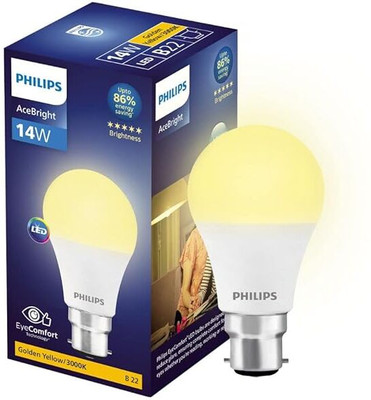 PHILIPS 14 W Basic Round B22 LED Bulb(Yellow)