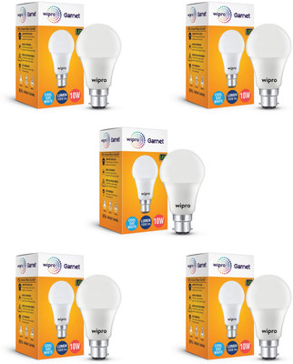 Wipro 10 W Basic Standard B22 LED Bulb(White, Pack of 5)
