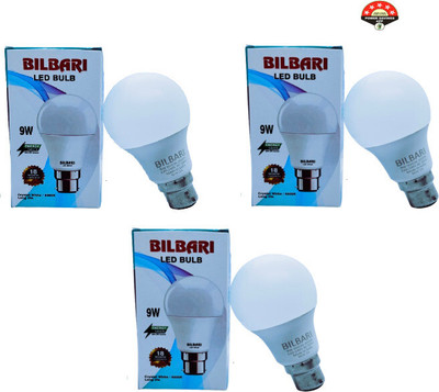 Bilbari 9 W Basic Round B22 LED Bulb(White, Pack of 3)