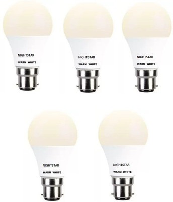 Nightstar 9 W Basic Round B22 LED Bulb(Yellow, Pack of 5)