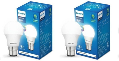 PHILIPS 3 W Basic Round B22 LED Bulb(White, Pack of 2)