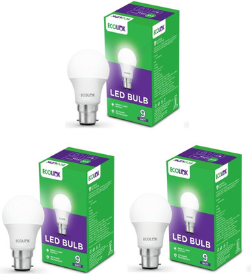 EcoLink 9 W Eye Safety Compliance Standard B22 LED Bulb(White, Pack of 3)