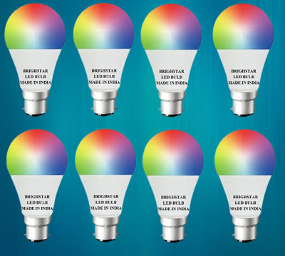 Brightstar 10 W Basic Round B22 LED Bulb(Multicolor, Pack of 8)