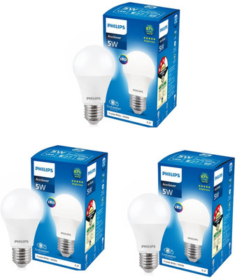 PHILIPS 5 W Basic Round E27 LED Bulb(White, Pack of 3)