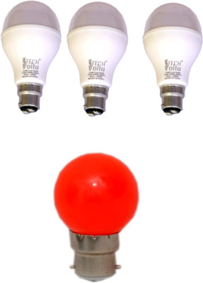 Techvolta 12 W, 0.5 W Basic Round B22 LED Bulb(White, Pack of 4)