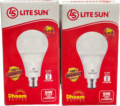 LiteSun 9 W Basic Standard B22 LED Bulb(White, Pack of 2)