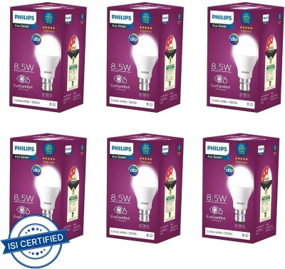 PHILIPS 8.5 W Round B22 LED Bulb(White, Pack of 6)