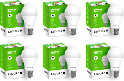 Ledure 9 W Basic Round B22 LED Bulb(White, Pack of 6)