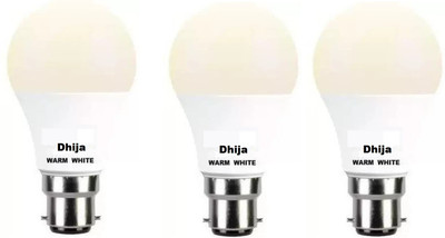 Dhija 7 W Basic Round B22 LED Bulb(Yellow, Pack of 3)