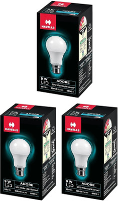 HAVELLS 9 W Basic, Eye Safety Compliance Round B22 LED Bulb(White, Pack of 3)